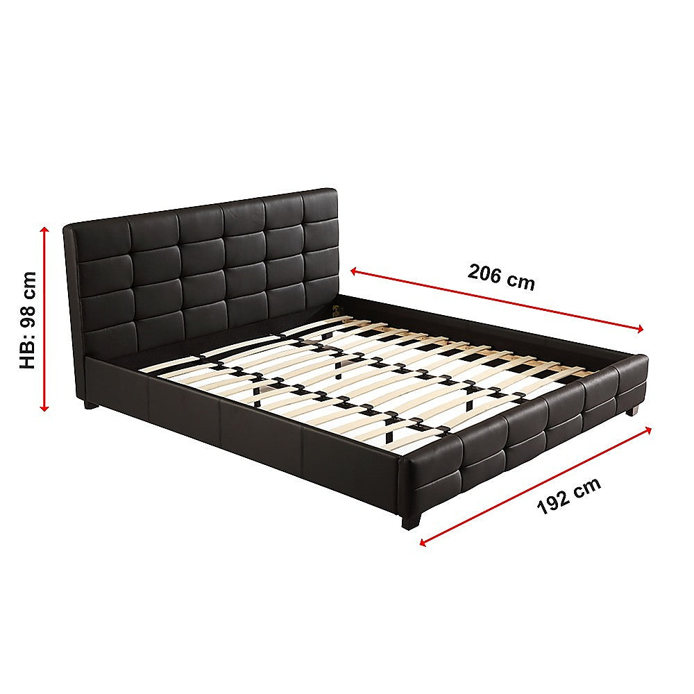 King Bed Frame PU Leather Button Tufted Headboard Black Design