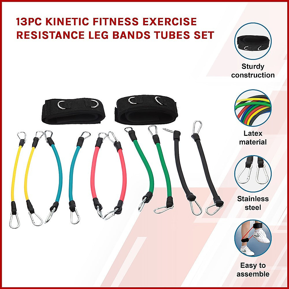 13Pc Kinetic Fitness Exercise Resistance Leg Bands Tubes Set