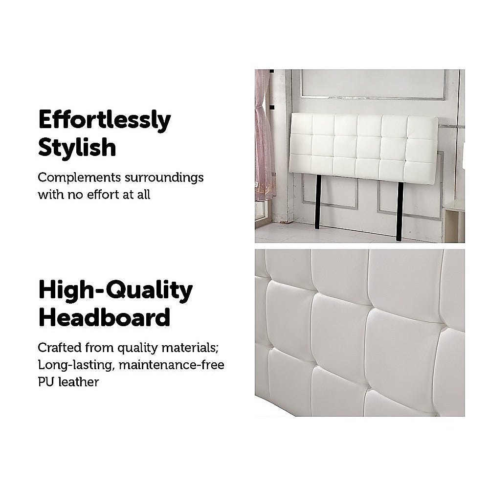 Pu Leather Double Bed Deluxe Headboard Bedhead - White