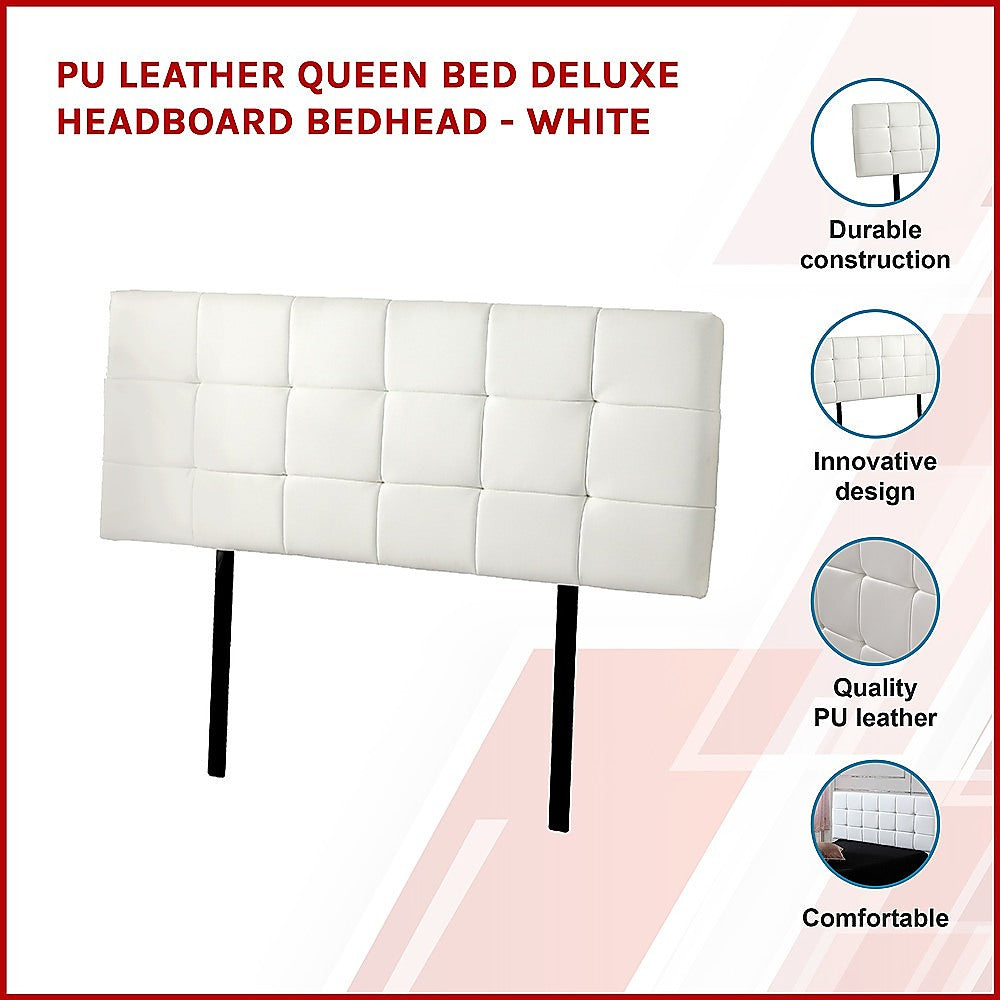 Pu Leather Queen Bed Deluxe Headboard Bedhead - White
