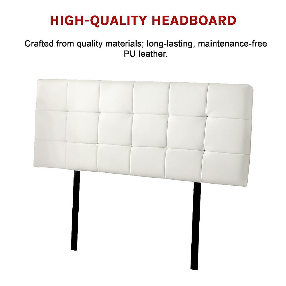Pu Leather Queen Bed Deluxe Headboard Bedhead - White