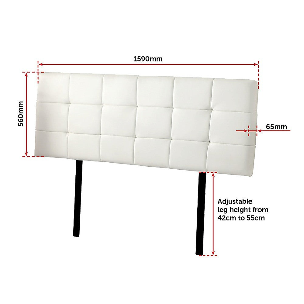 Pu Leather Queen Bed Deluxe Headboard Bedhead - White