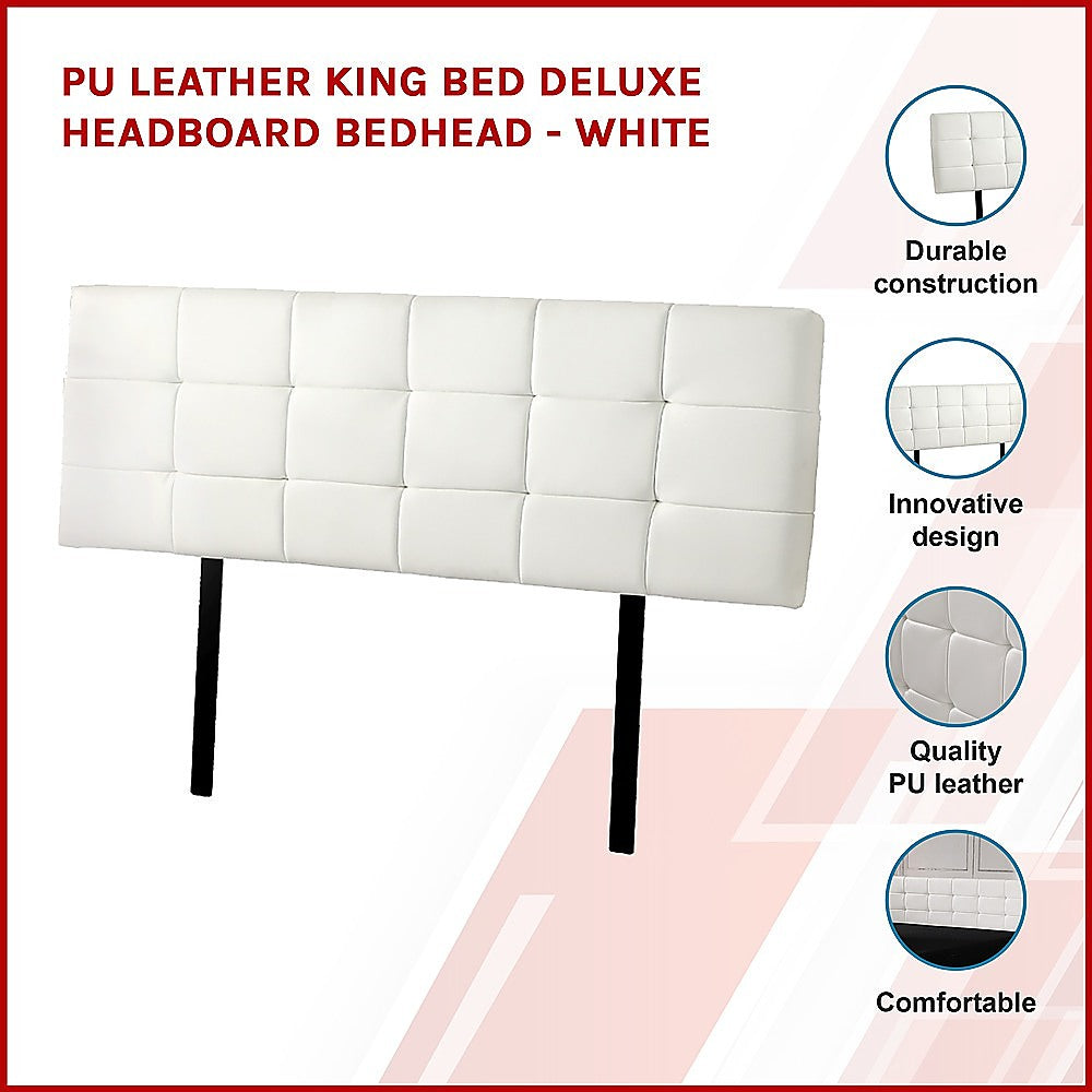 Pu Leather King Bed Deluxe Headboard Bedhead - White