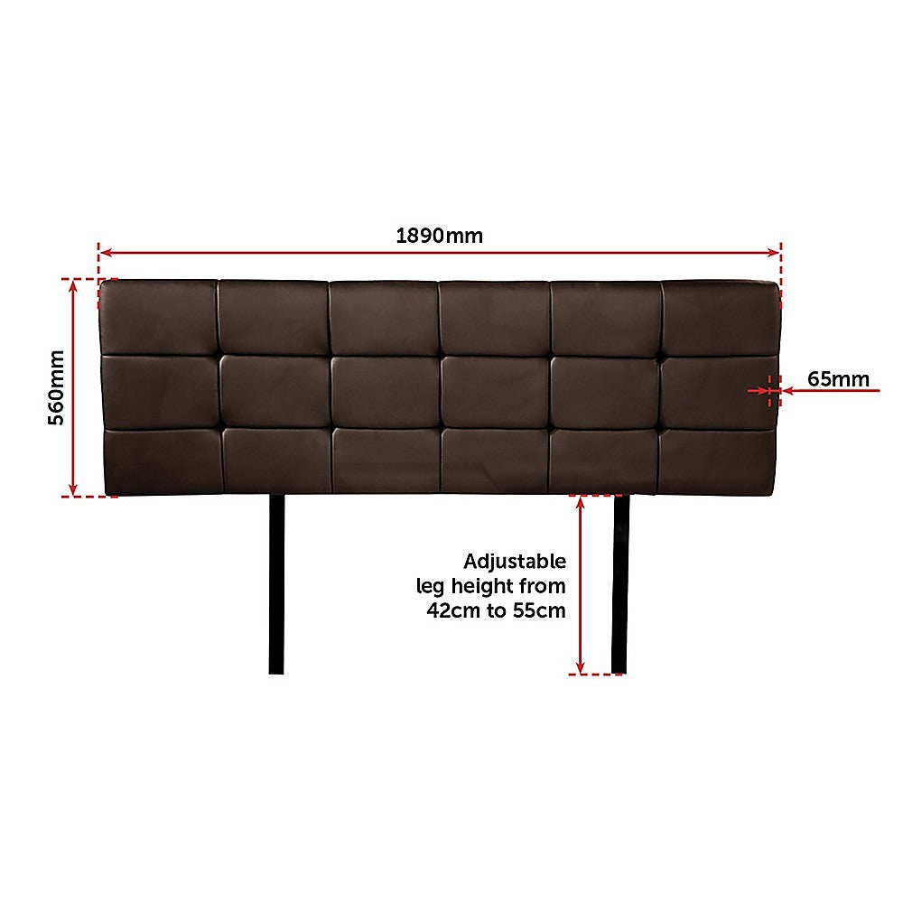 Pu Leather King Bed Deluxe Headboard Bedhead - Brown
