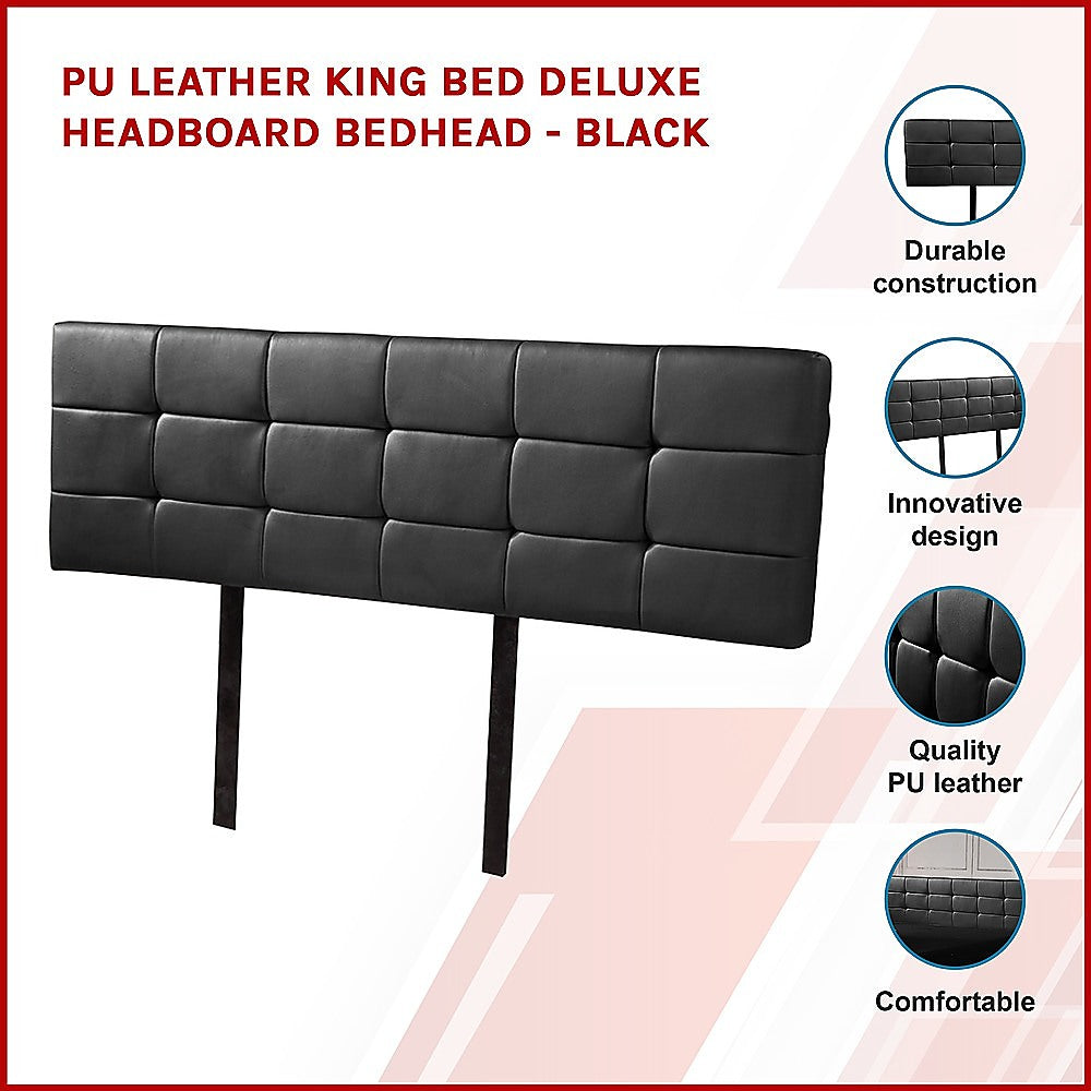 Pu Leather King Bed Deluxe Headboard Bedhead - Black