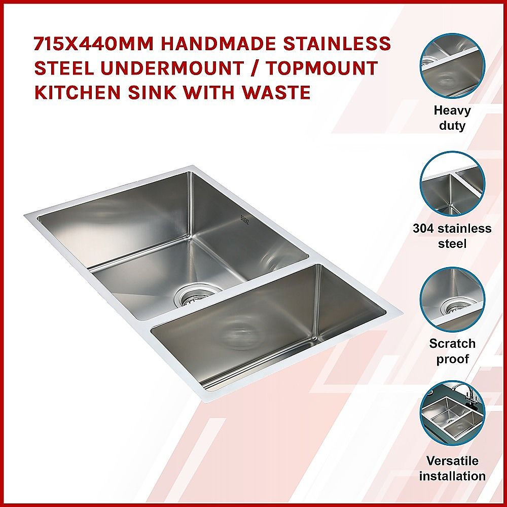 715X440Mm Handmade Stainless Steel Kitchen Sink With Waste