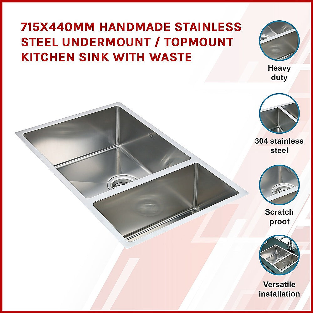 715X440Mm Handmade Stainless Steel Kitchen Sink With Waste