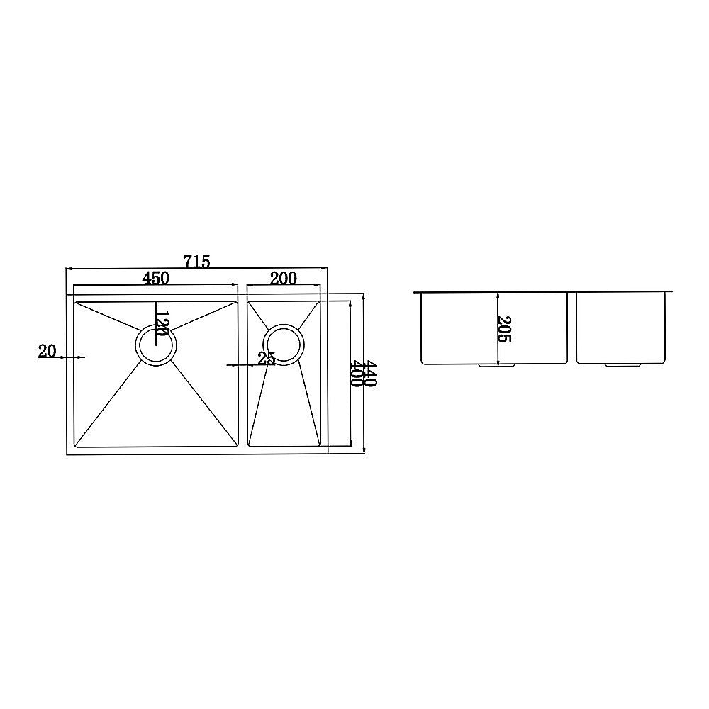 715X440Mm Handmade Stainless Steel Kitchen Sink With Waste