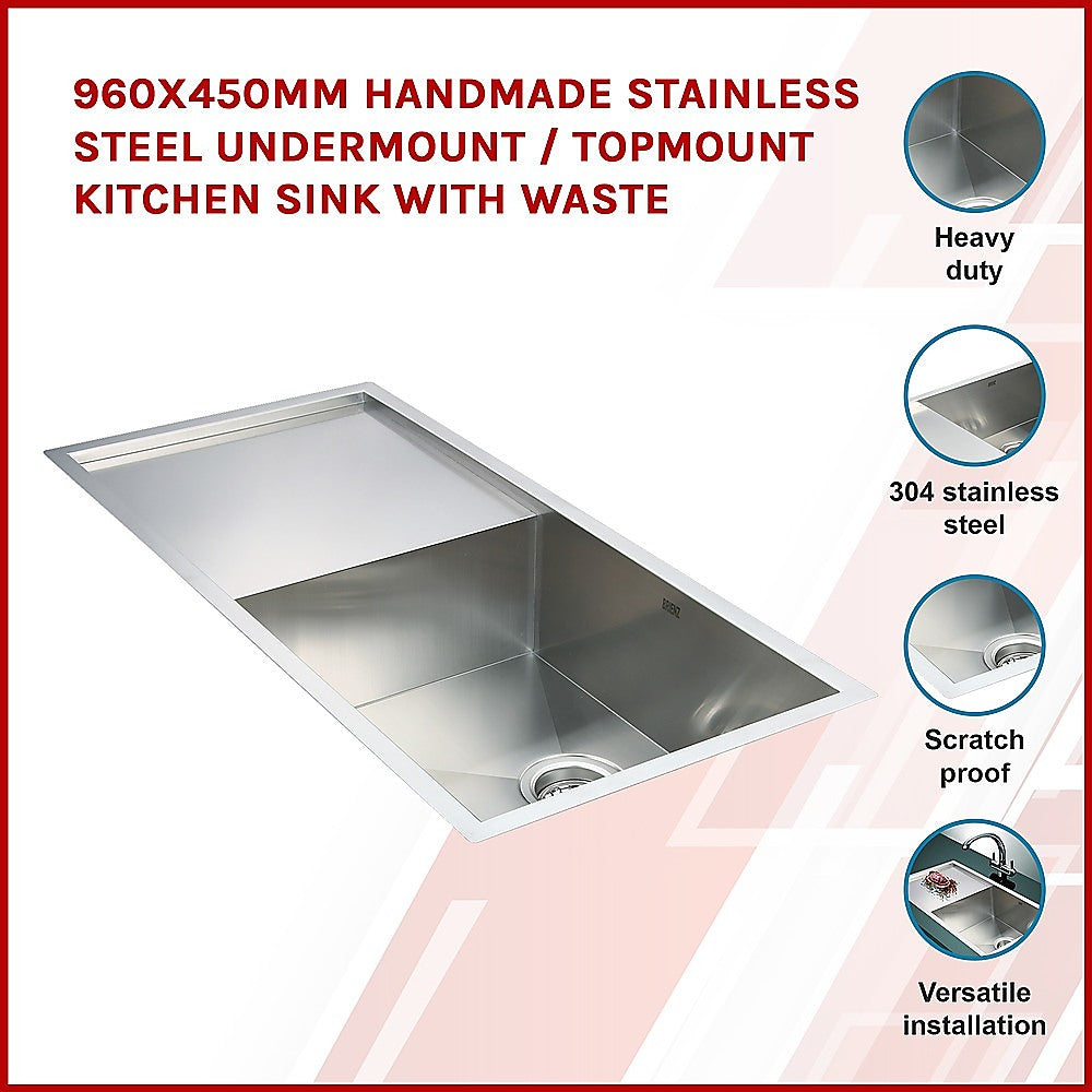 960X450Mm Handmade Stainless Steel Kitchen Sink With Waste