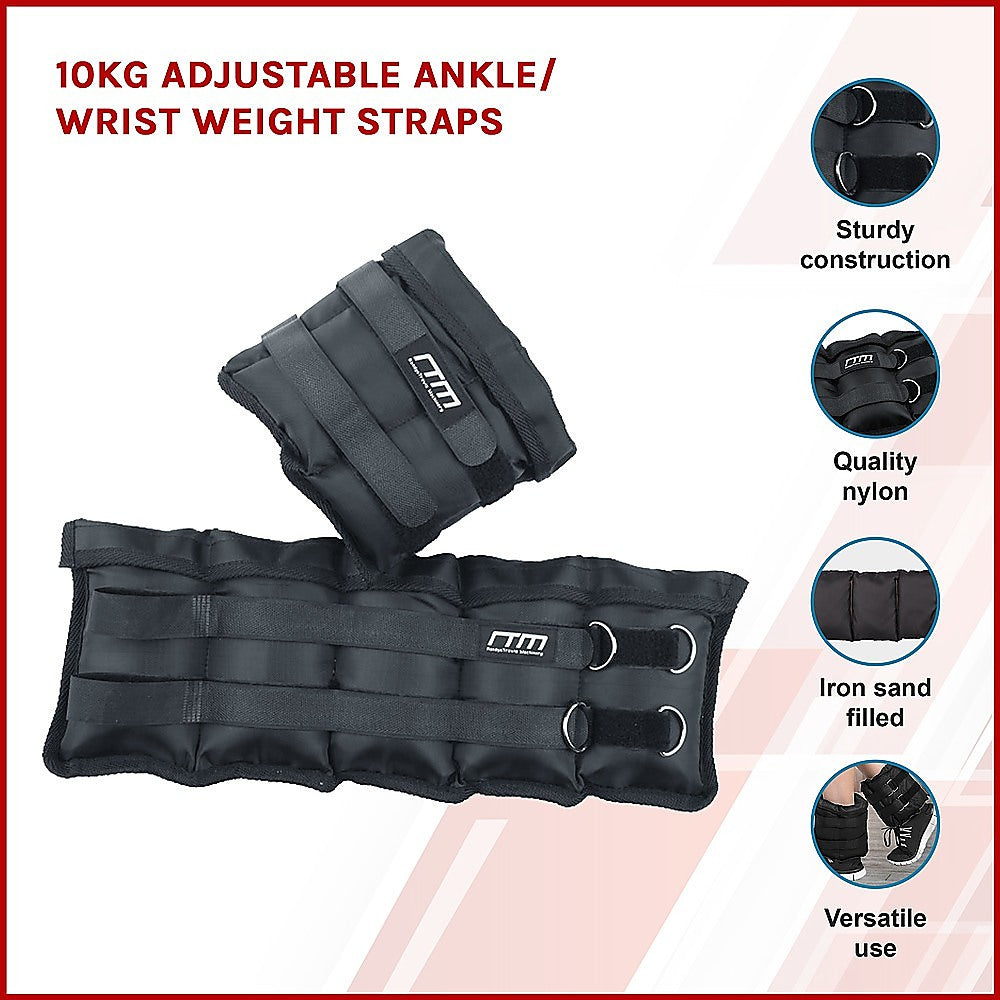 10kg Adjustable Ankle & Wrist Weight Straps Fitness Exercise Training
