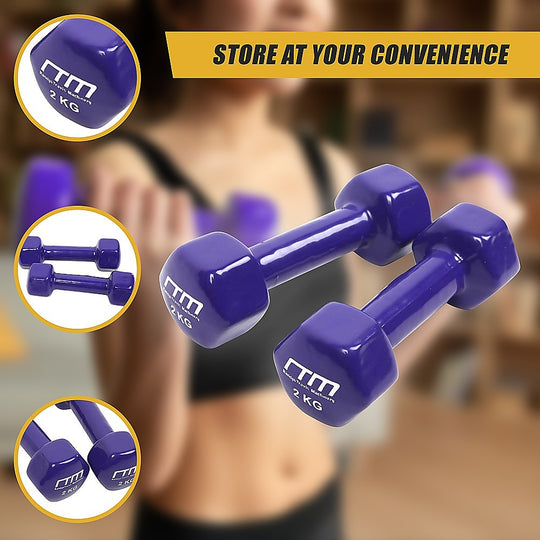 2Kg Dumbbells Pair Pvc Hand Weights Rubber Coated | Weightlifting Machines & Racks - photo 6