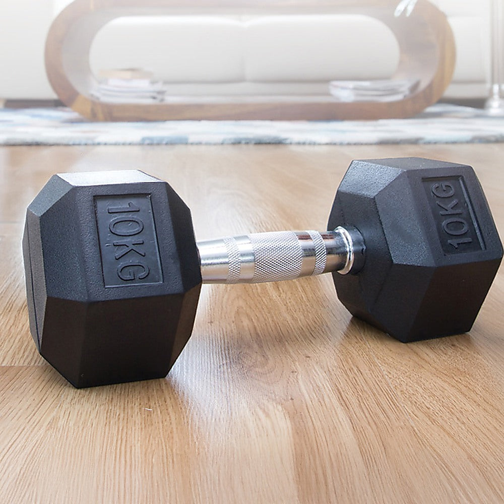 10Kg Commercial Rubber Hex Dumbbell Gym Weight