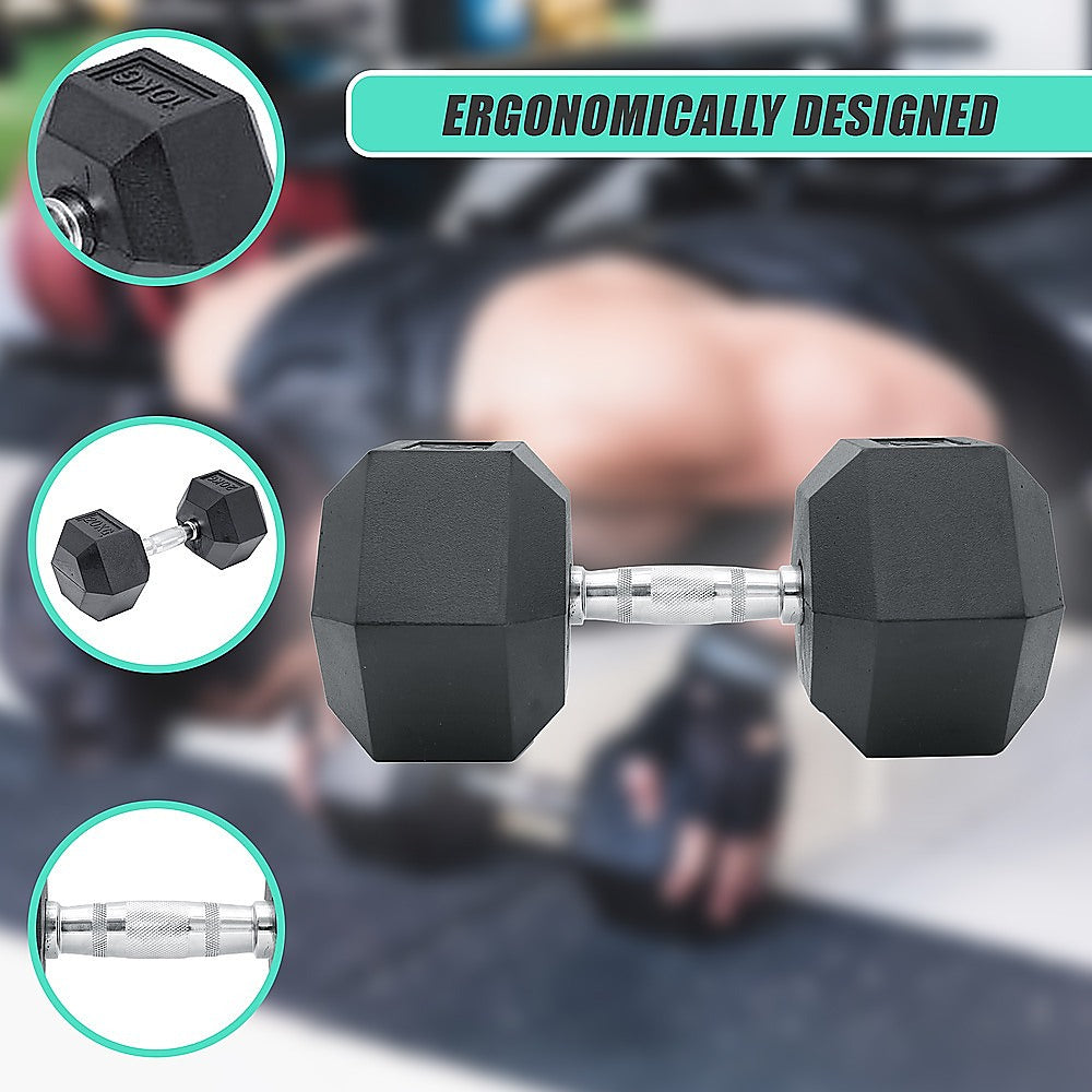 10Kg Commercial Rubber Hex Dumbbell Gym Weight