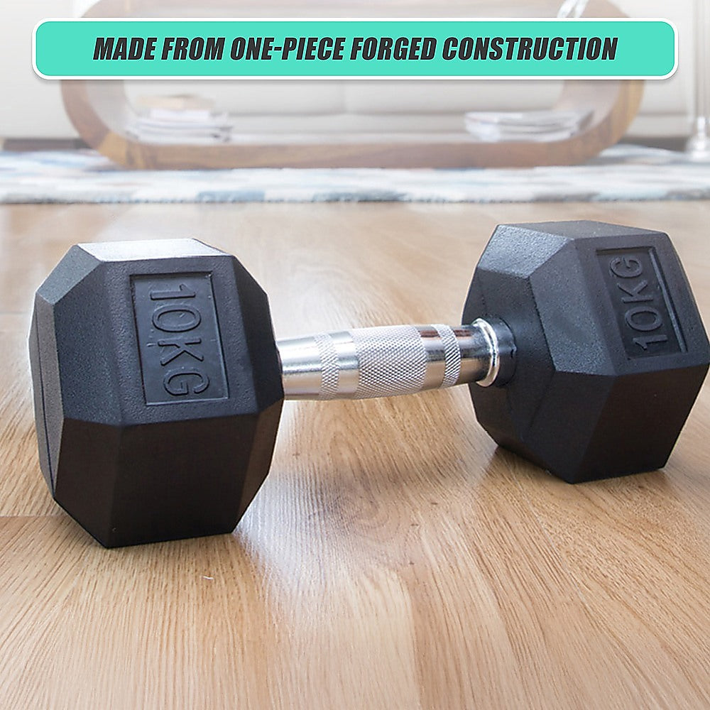 10Kg Commercial Rubber Hex Dumbbell Gym Weight