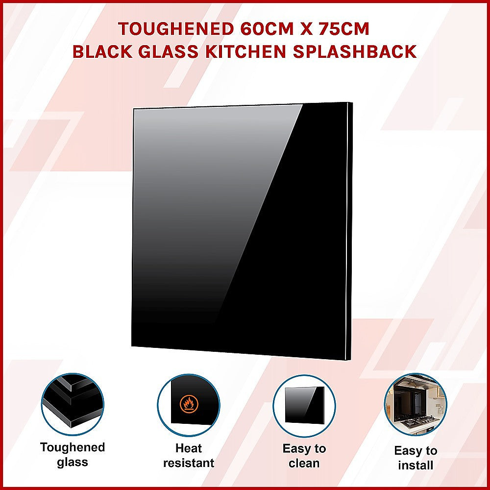 Toughened 60Cm X 75Cm Black Glass Kitchen Splashback | Glass finish