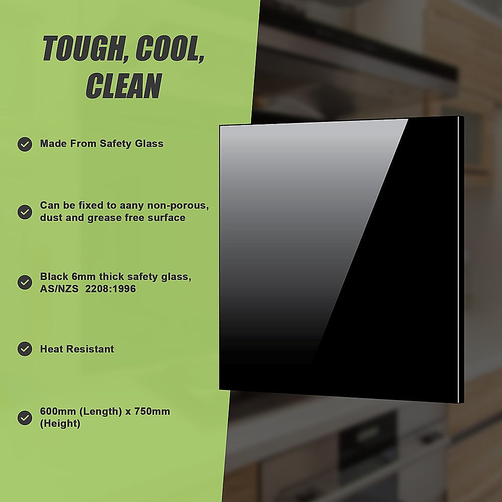 Glass finish - Toughened 60Cm X 75Cm Black Glass Kitchen Splashback