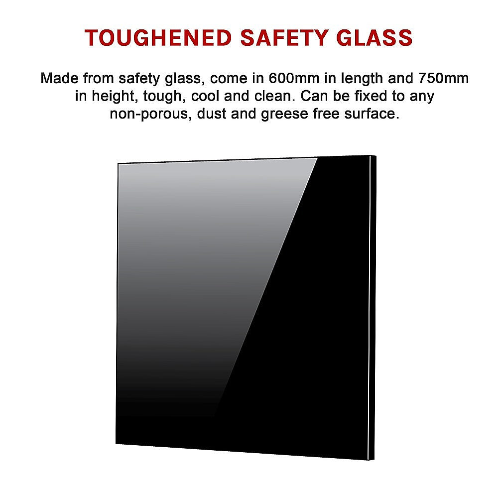 Toughened 60Cm X 75Cm Black Glass Kitchen Splashback | Black colour