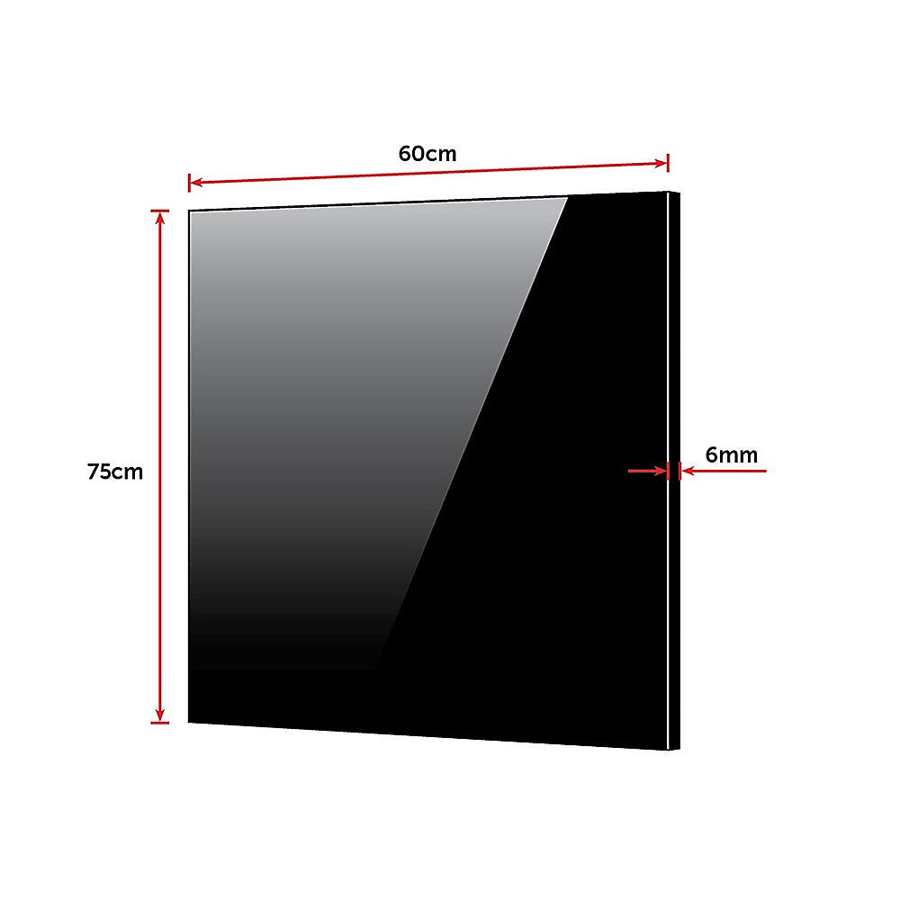 Toughened 60Cm X 75Cm Black Glass Kitchen Splashback, Glass finish