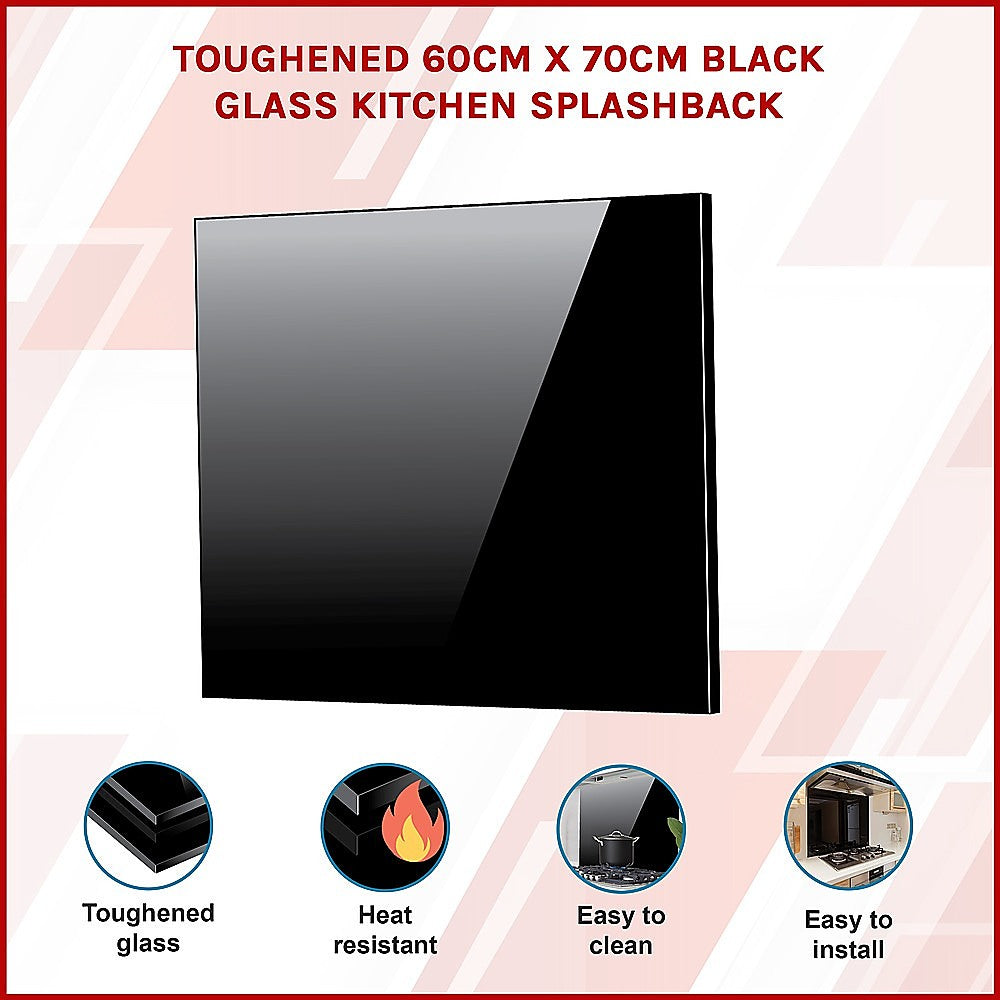 Toughened 60Cm X 70Cm Black Glass Kitchen Splashback | Glass finish