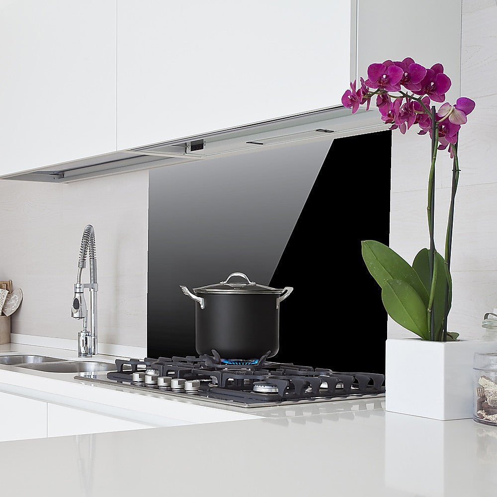 Toughened 60Cm X 70Cm Black Glass Kitchen Splashback, Building Materials