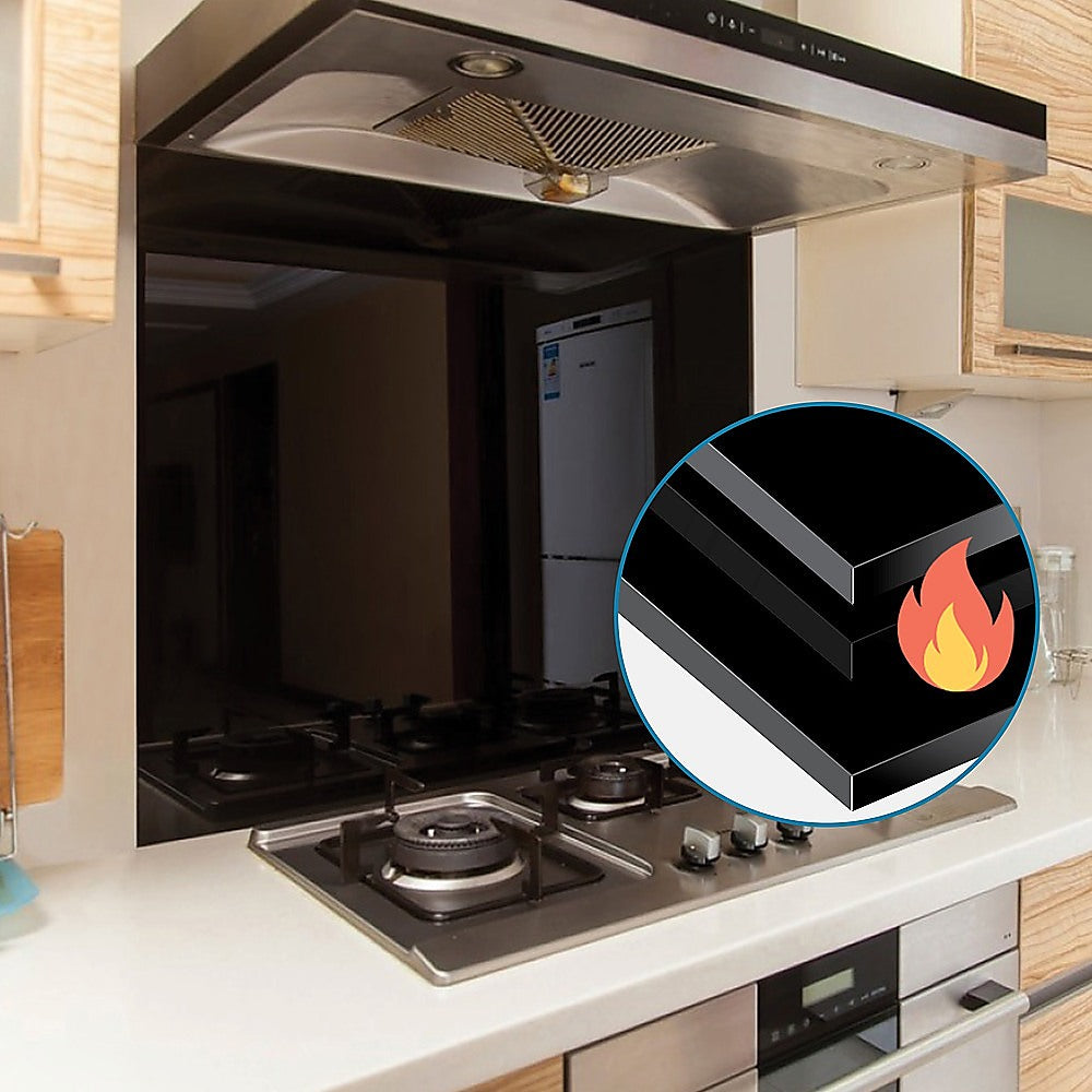 60Cm - Toughened 60Cm X 70Cm Black Glass Kitchen Splashback