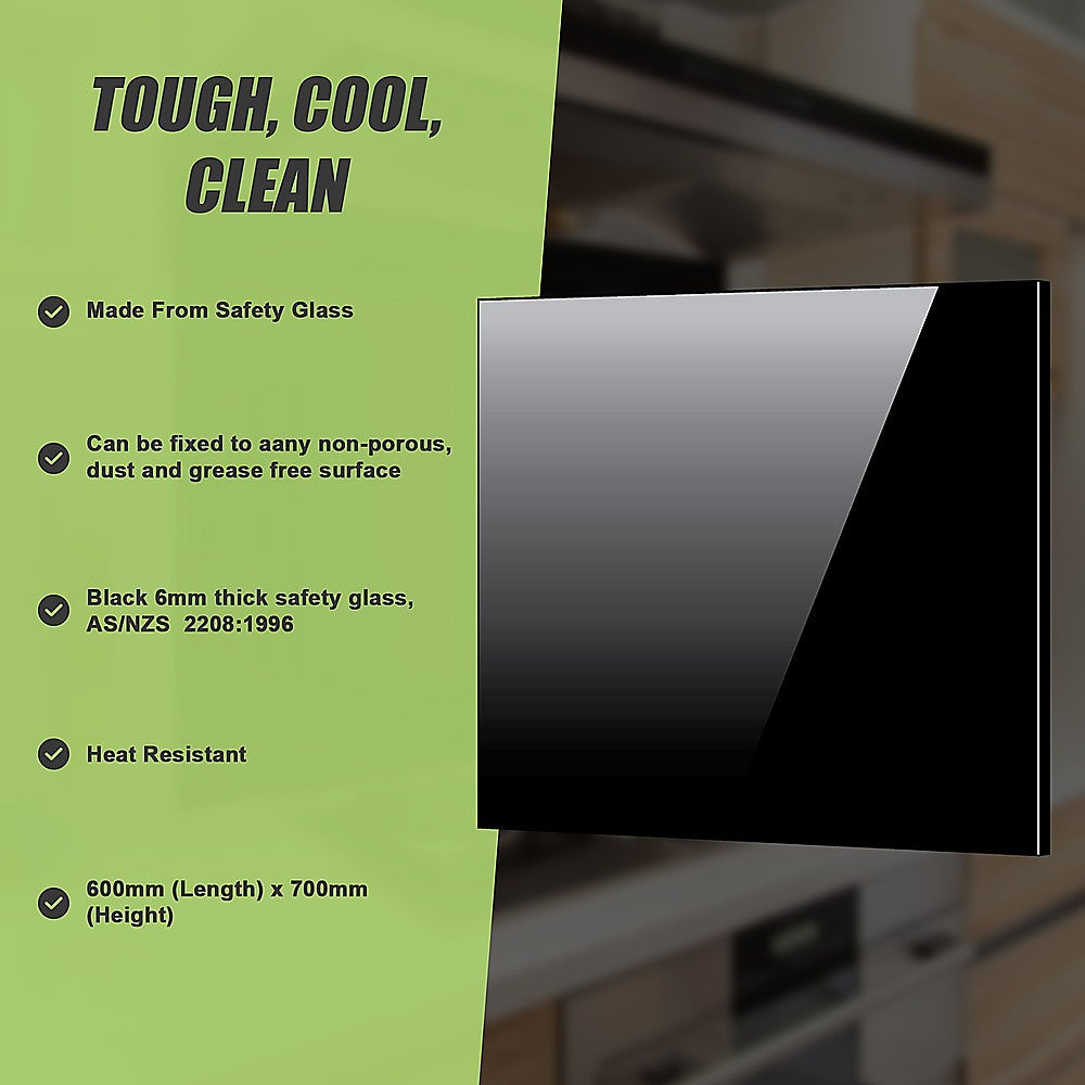 Glass finish - Toughened 60Cm X 70Cm Black Glass Kitchen Splashback