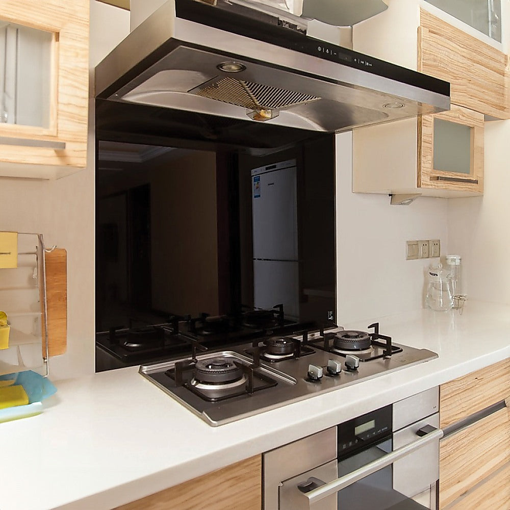 Toughened 90Cm X 75Cm Black Glass Kitchen Splashback | 90Cm