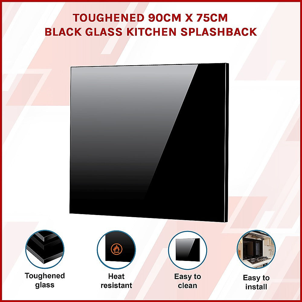 Toughened 90Cm X 75Cm Black Glass Kitchen Splashback | Glass finish