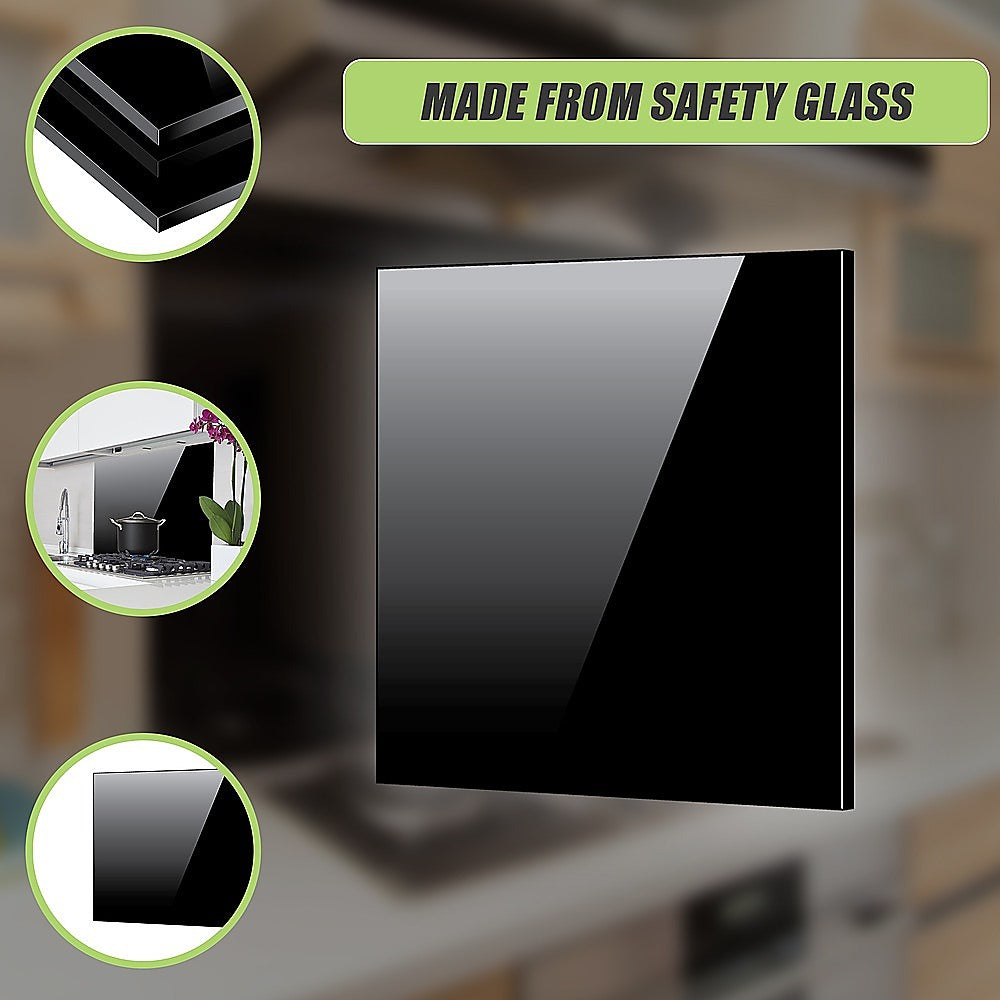 Building Materials - Toughened 90Cm X 75Cm Black Glass Kitchen Splashback