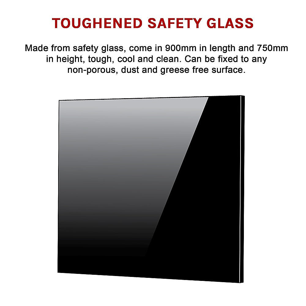 Toughened 90Cm X 75Cm Black Glass Kitchen Splashback | Black colour