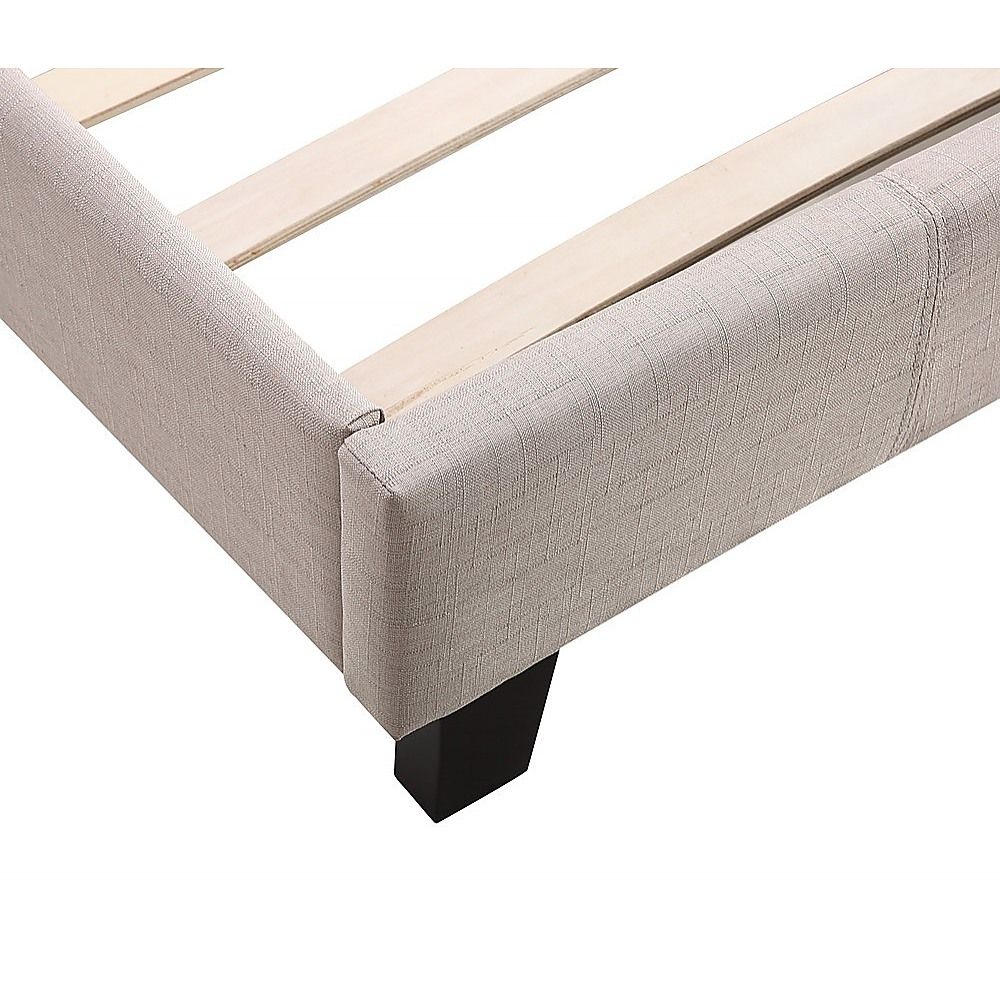 Single Bed Frame Linen Fabric Upholstered Modern Beige Design