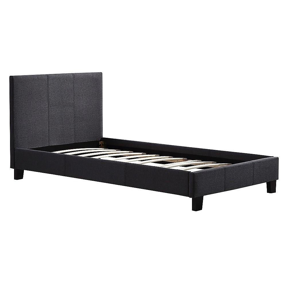 Single Bed Frame Linen Fabric Upholstered Modern Grey Design