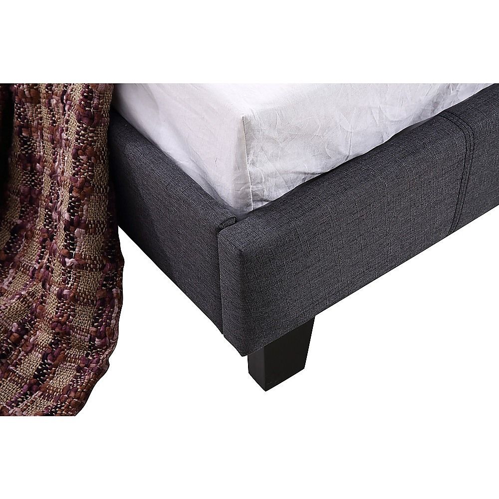 Single Bed Frame Linen Fabric Upholstered Modern Grey Design