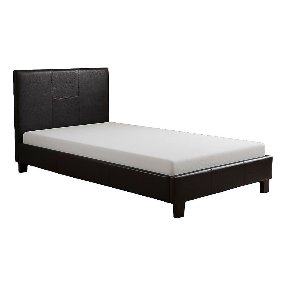 Single Bed Frame PU Leather Upholstered Modern Brown Design