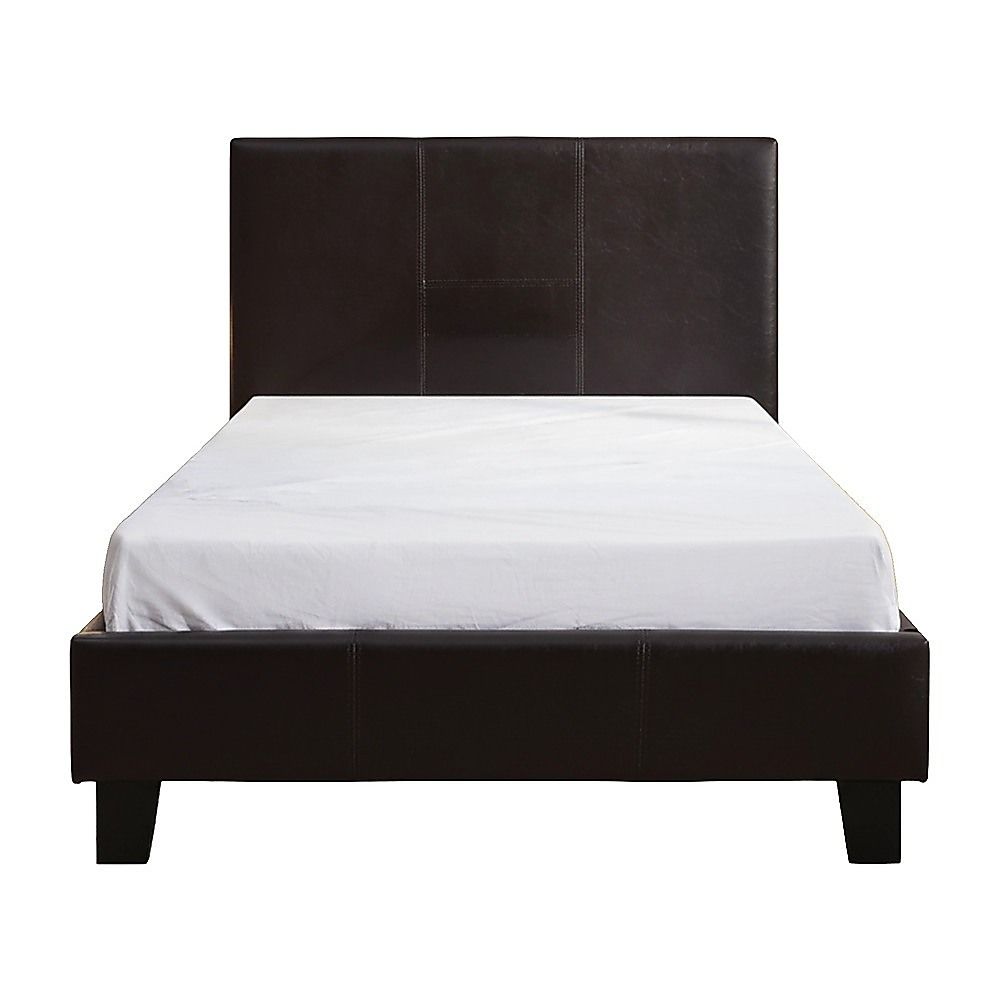 Single Bed Frame PU Leather Upholstered Modern Brown Design