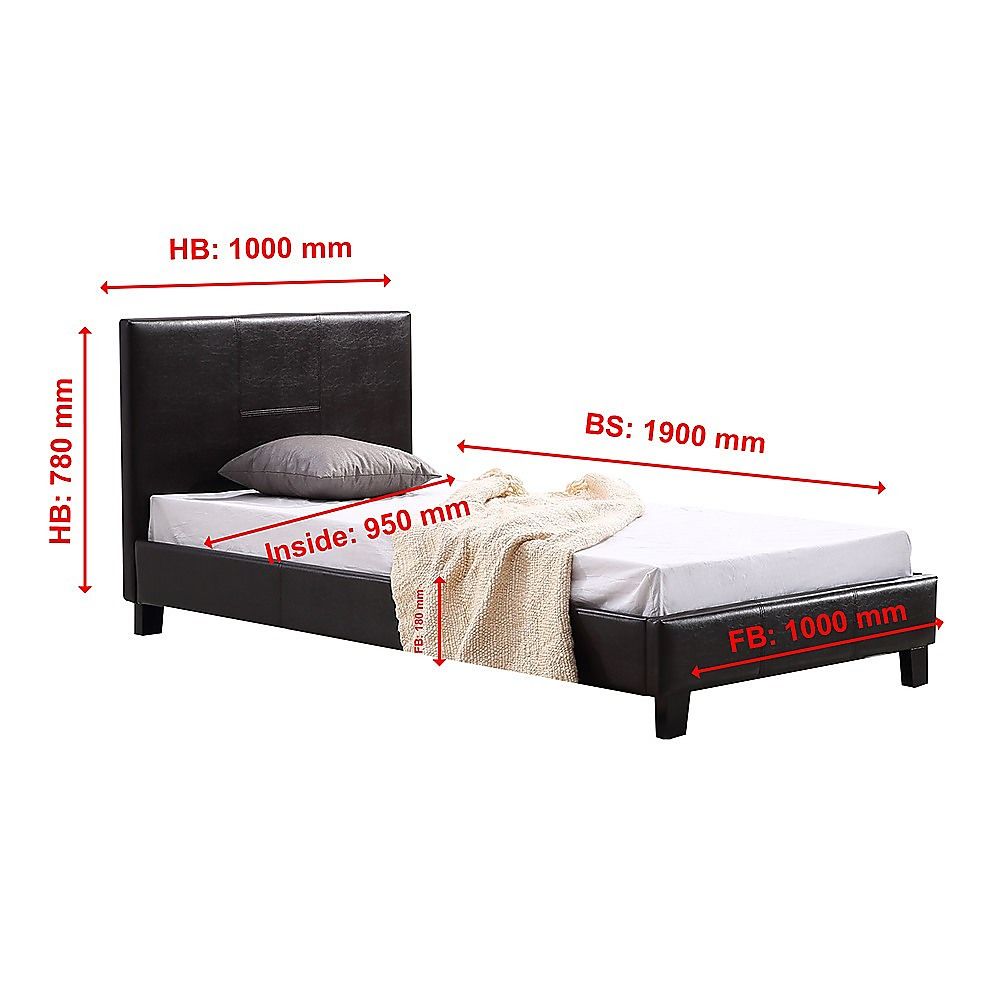 Single Bed Frame PU Leather Upholstered Modern Brown Design