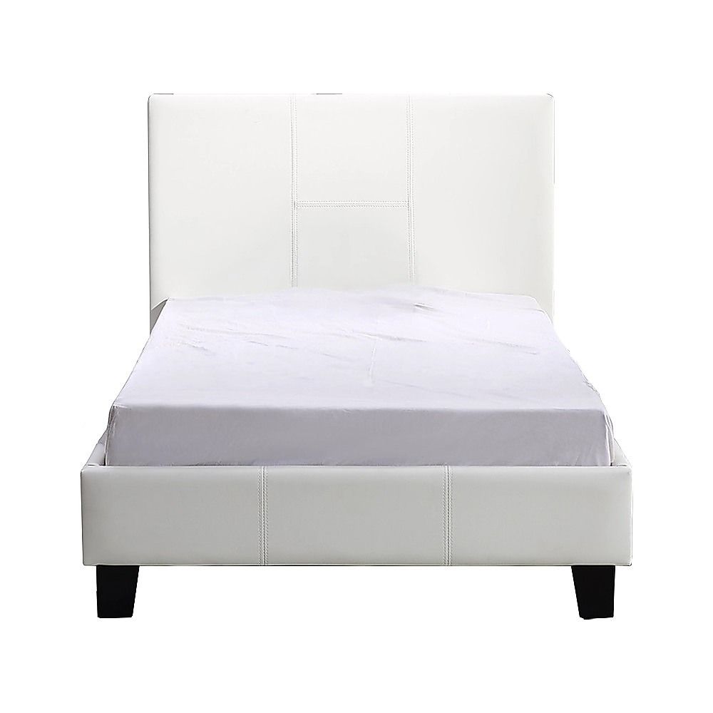 Single Bed Frame PU Leather Upholstered Modern White Design