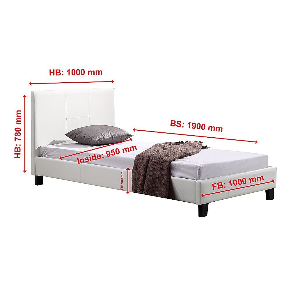 Single Bed Frame PU Leather Upholstered Modern White Design