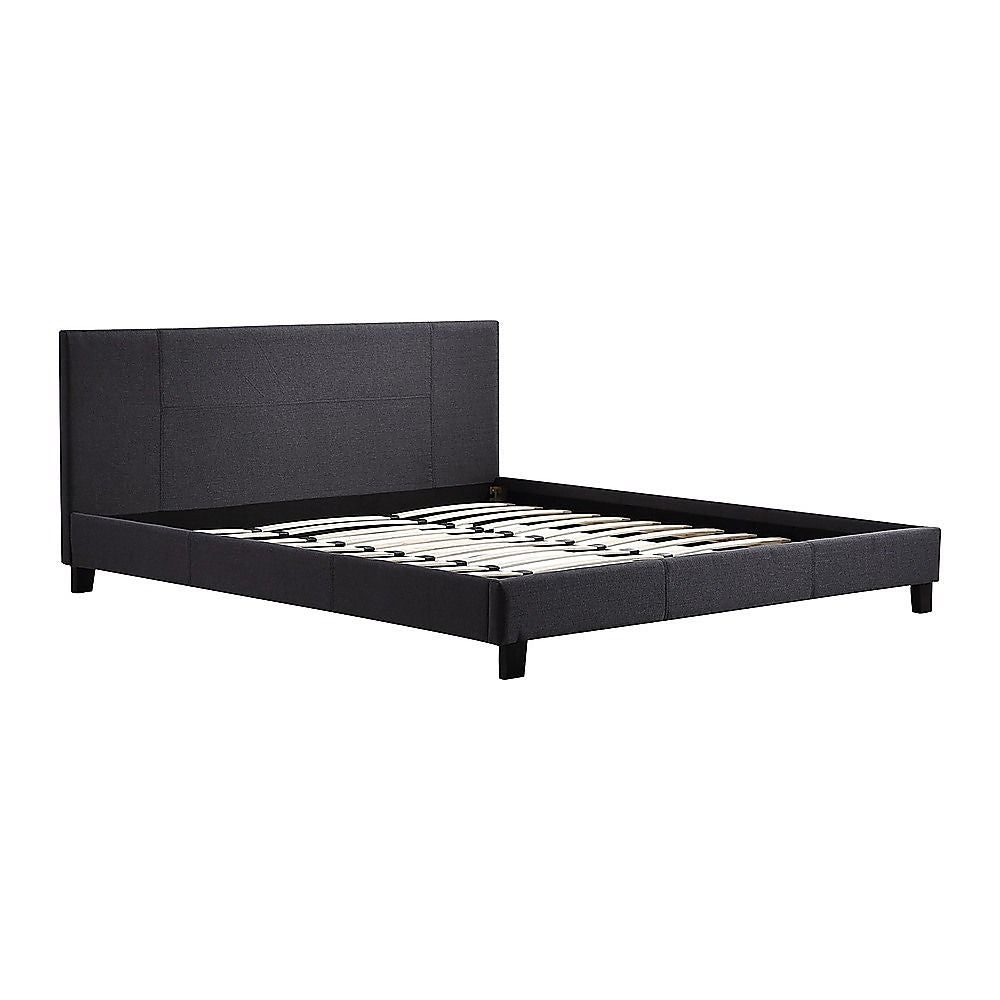 King Bed Frame Linen Fabric Upholstered Modern Grey Design