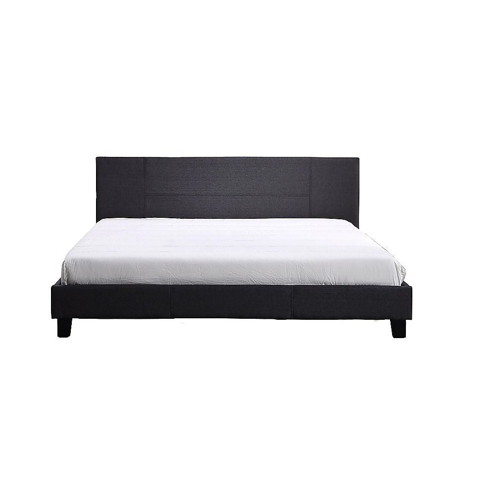 King Bed Frame Linen Fabric Upholstered Modern Grey Design