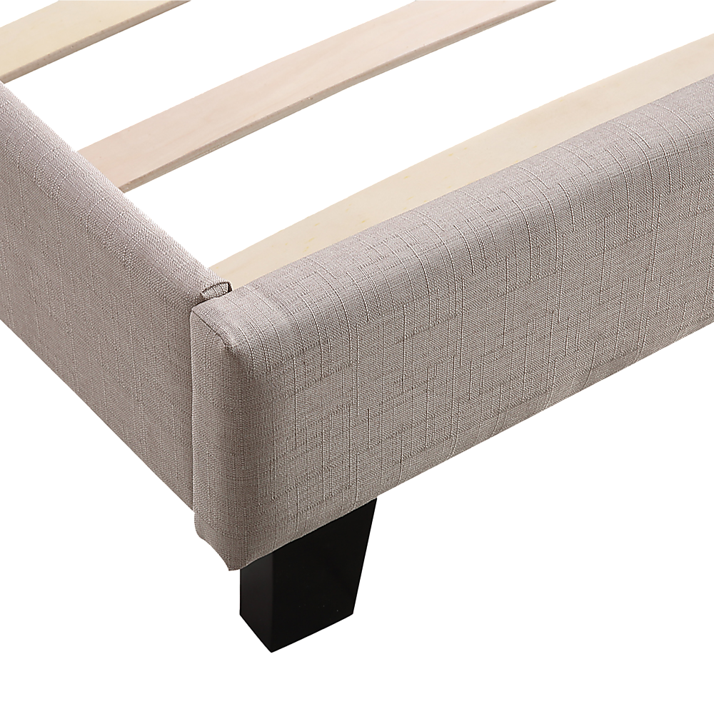 King Bed Frame Linen Fabric Upholstered Modern Beige Design