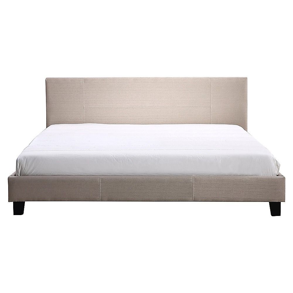King Bed Frame Linen Fabric Upholstered Modern Beige Design