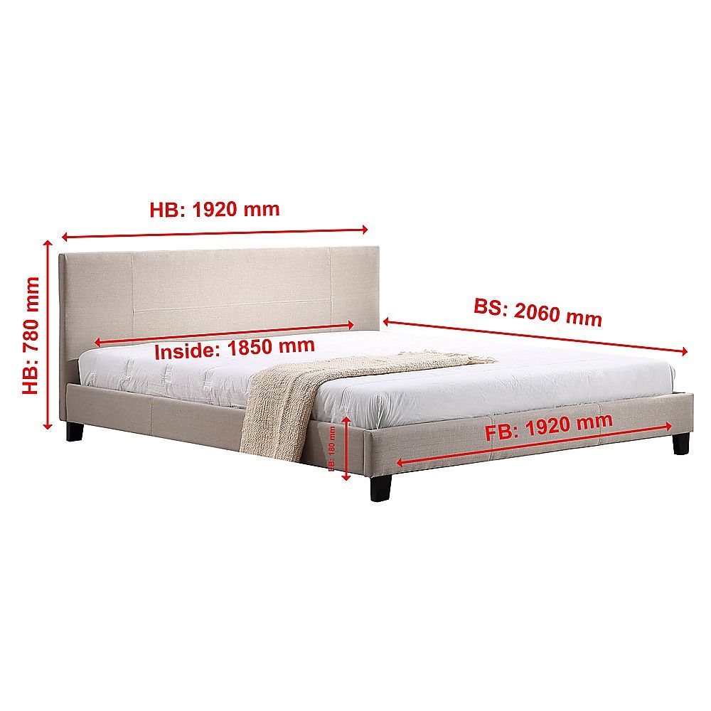 King Bed Frame Linen Fabric Upholstered Modern Beige Design
