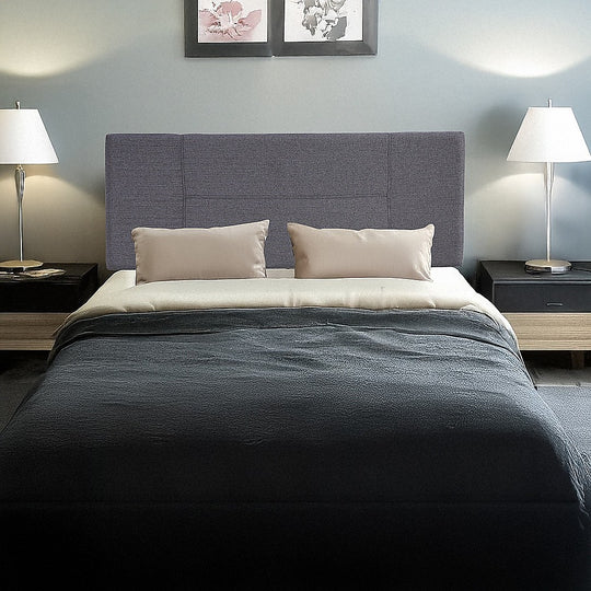 Linen Fabric Double Bed Headboard Bedhead - Grey | Linen finish