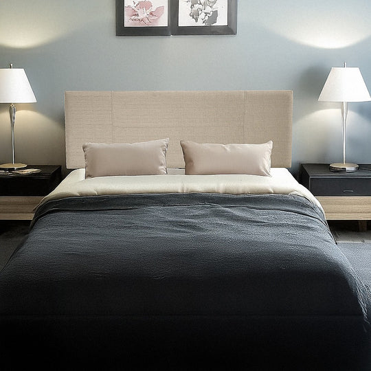 Linen Fabric Double Bed Headboard Bedhead - Beige | Linen finish