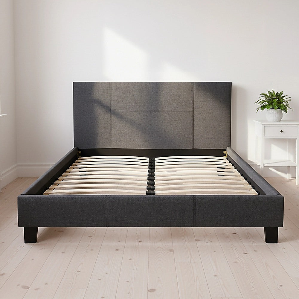 Double Bed Frame Linen Fabric Upholstered Modern Grey Design