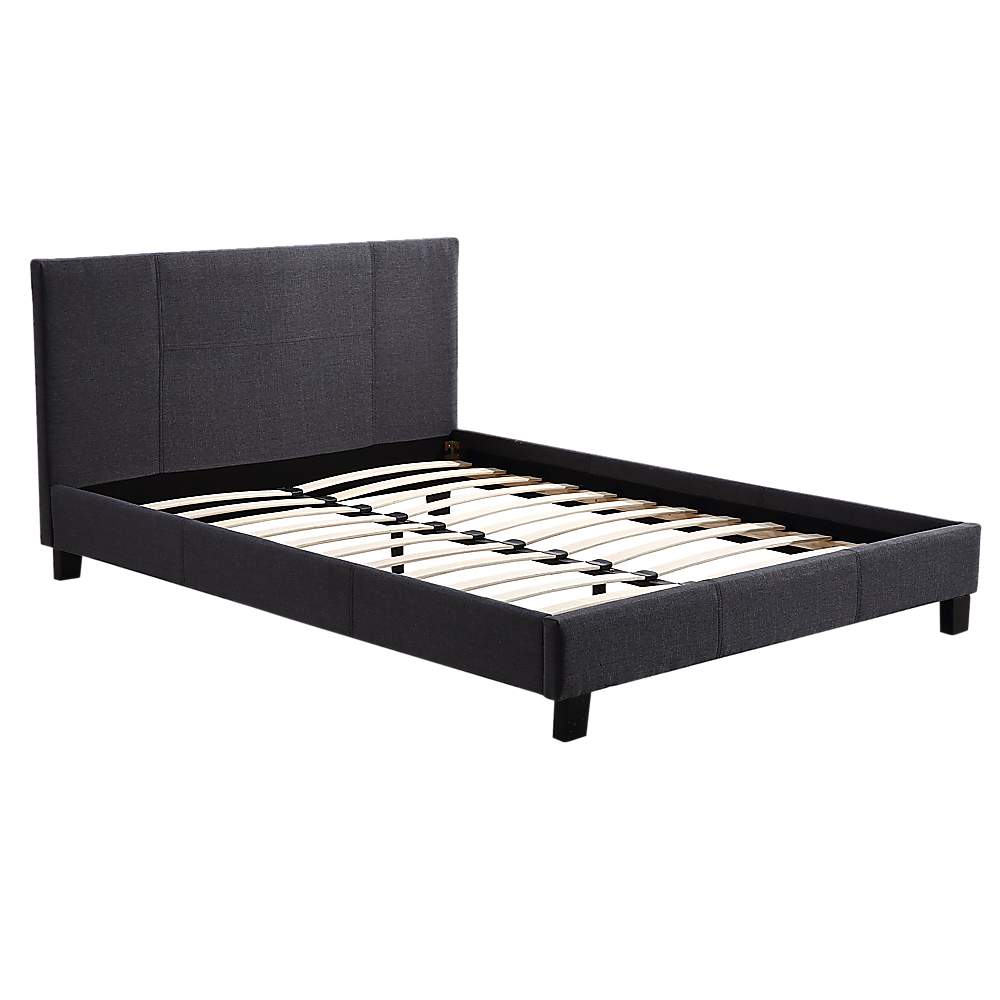 Double Bed Frame Linen Fabric Upholstered Modern Grey Design