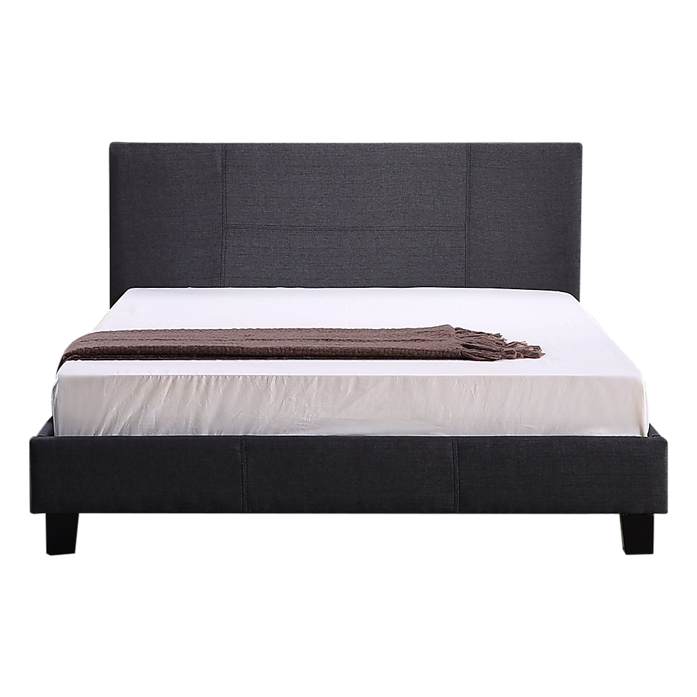 Double Bed Frame Linen Fabric Upholstered Modern Grey Design