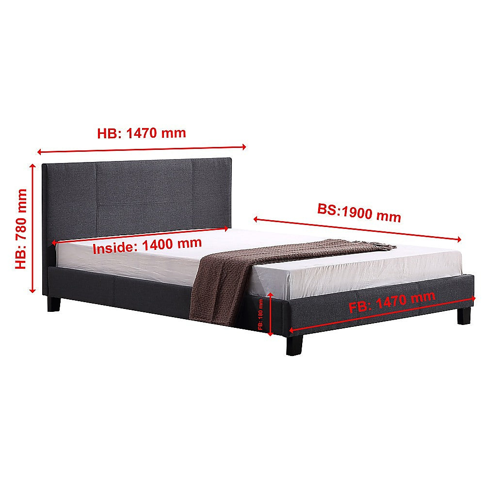 Double Bed Frame Linen Fabric Upholstered Modern Grey Design