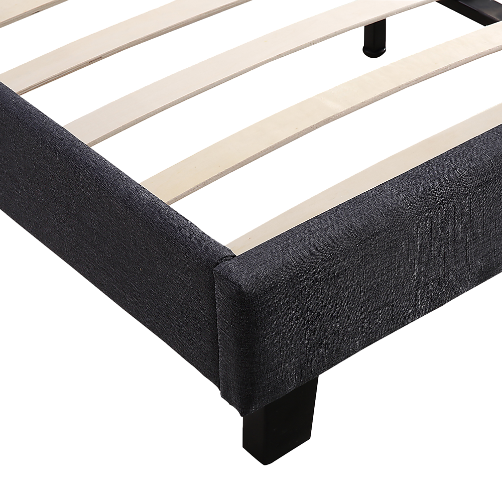 Queen Bed Frame Linen Fabric Upholstered Modern Grey Design